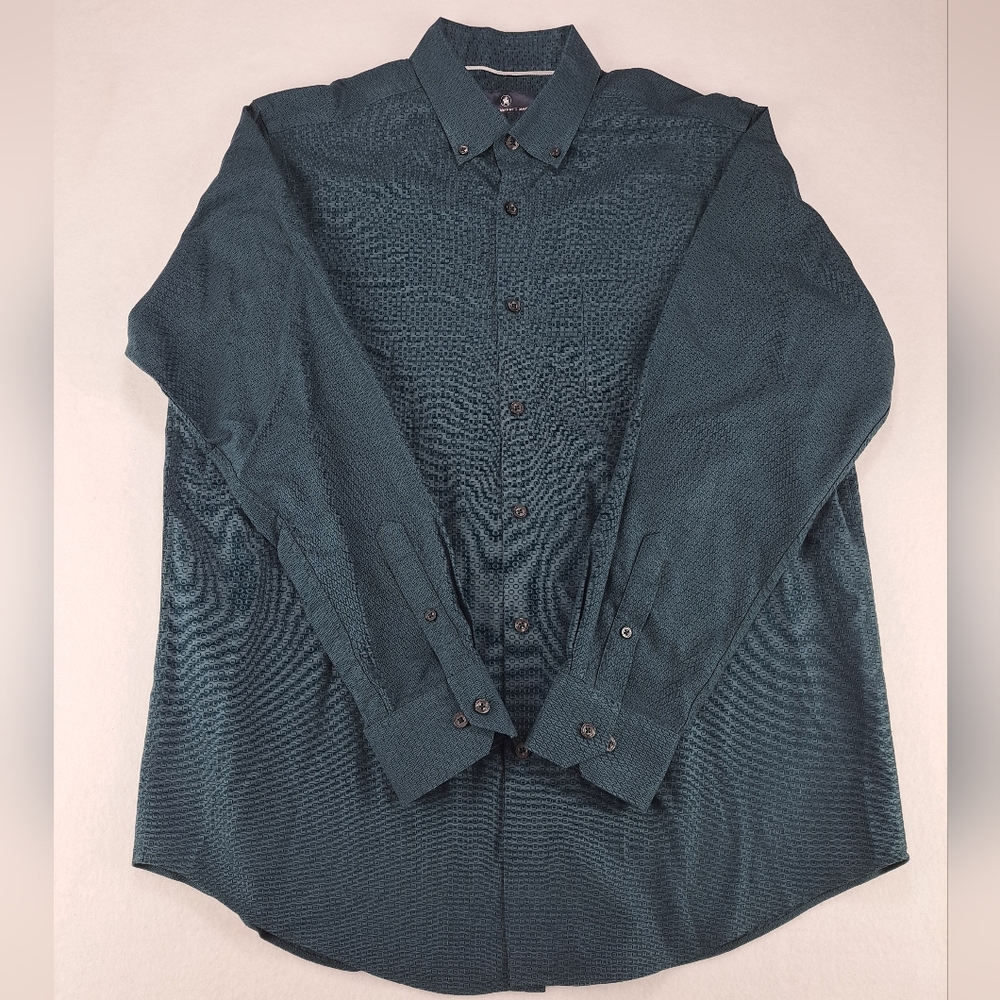 Hart Schaffner Marx Geometric Green Button Down Shirt Men Large Long Sleeve